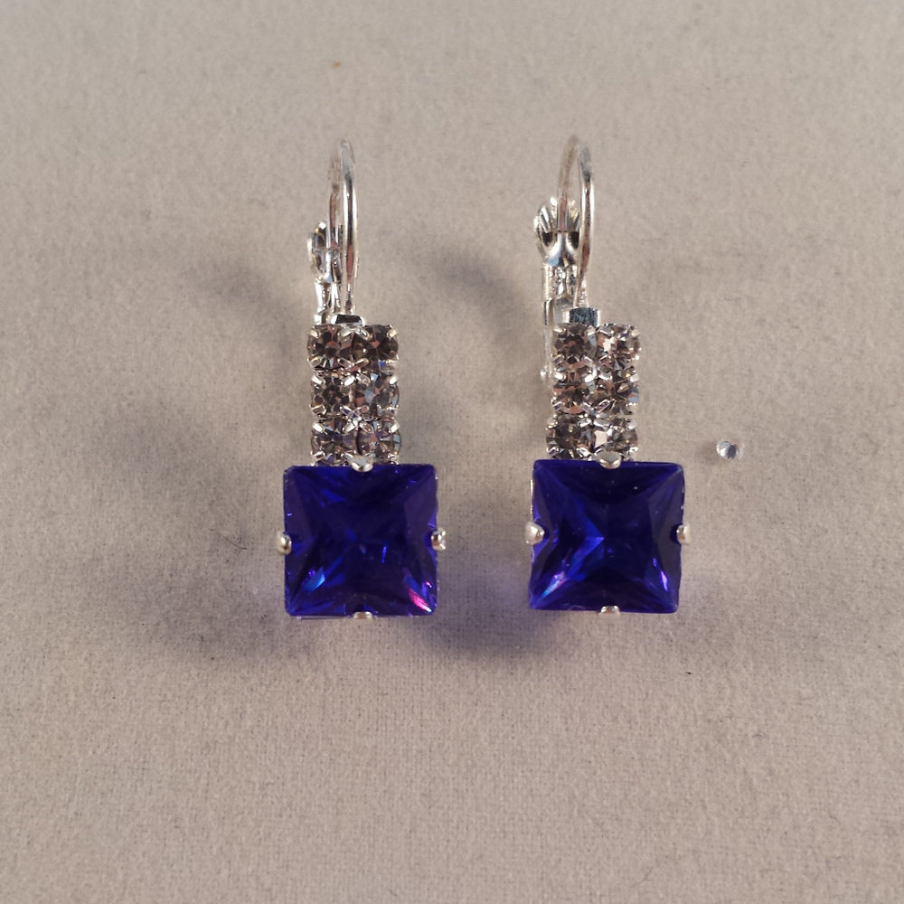 Silver Plated Mystic Purple Blue Czech Crystal Earrings 8mm